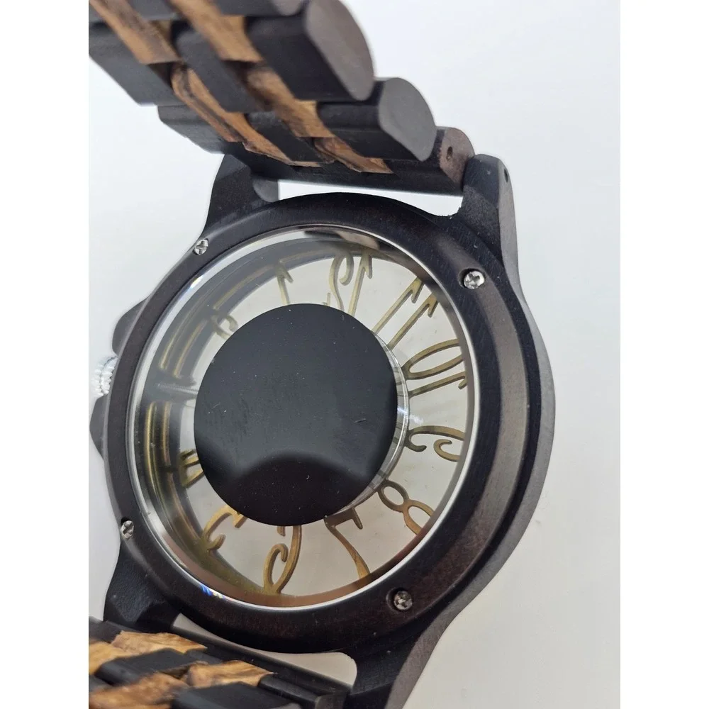 Men's Analog Wood Watch 46MM Dark Brown Bracelet Band 8